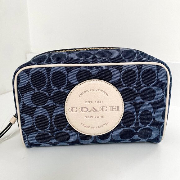 Coach - Dempsey - Boxy Cosmetic Case 20 - Signature Denim With Coach Pattern - Picture 2 of 7